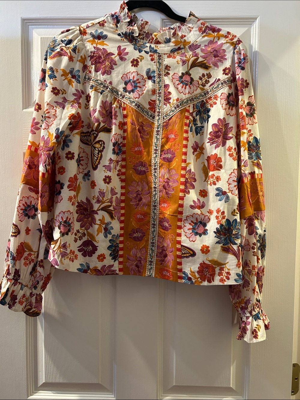 Boho Floral Ruffle-Neck Blouse in Multi Floral